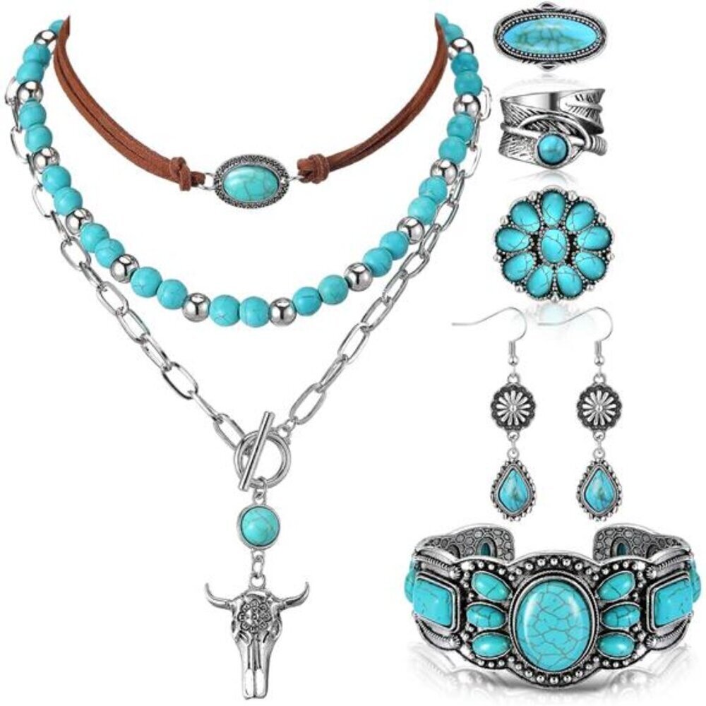 Bohemian Western Jewelry Turquoise Set Women Bohemian Pendant Long